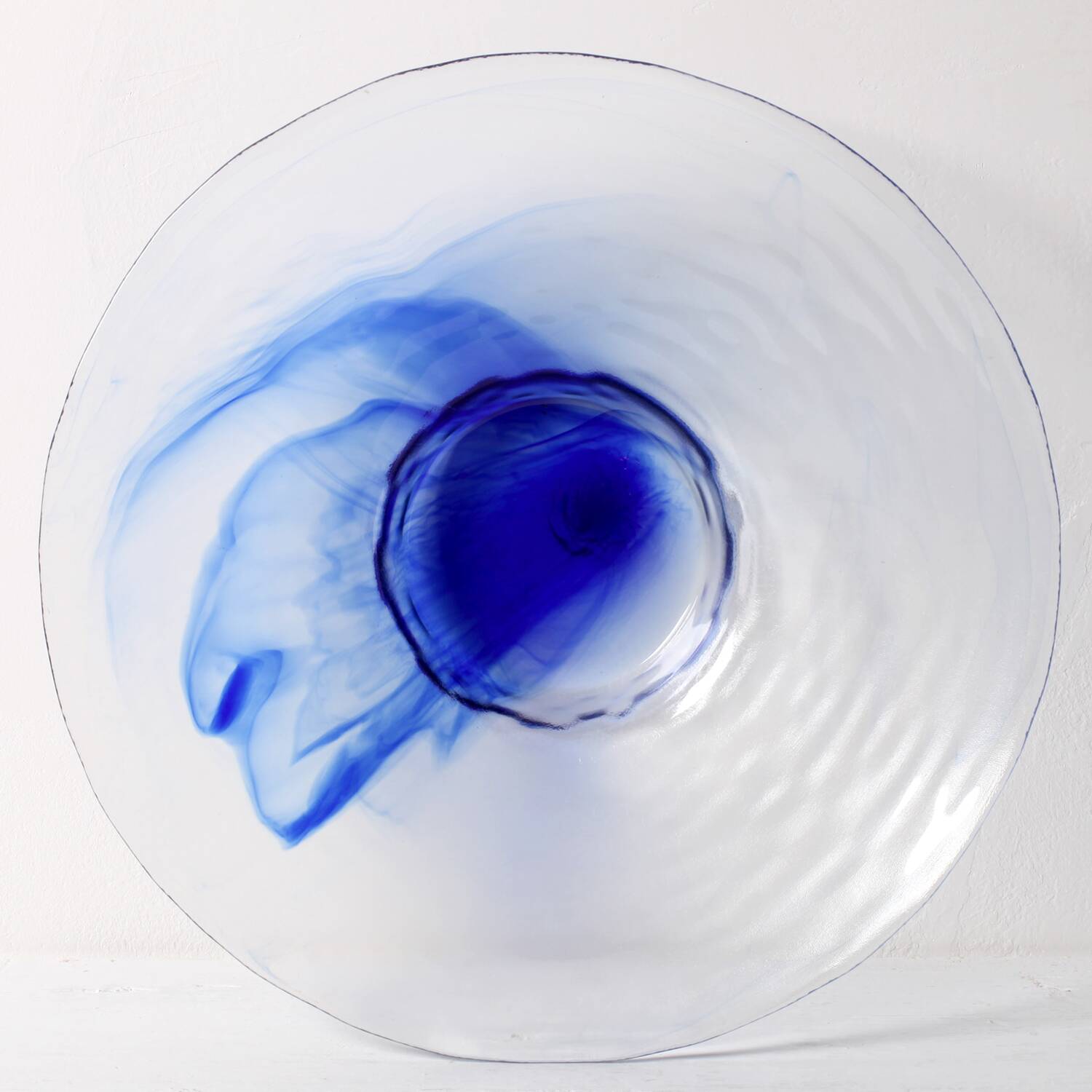 Vintage Bormioli Rocco Glass Bowl: Blue Swirl Mid-Century Platter / 1990s