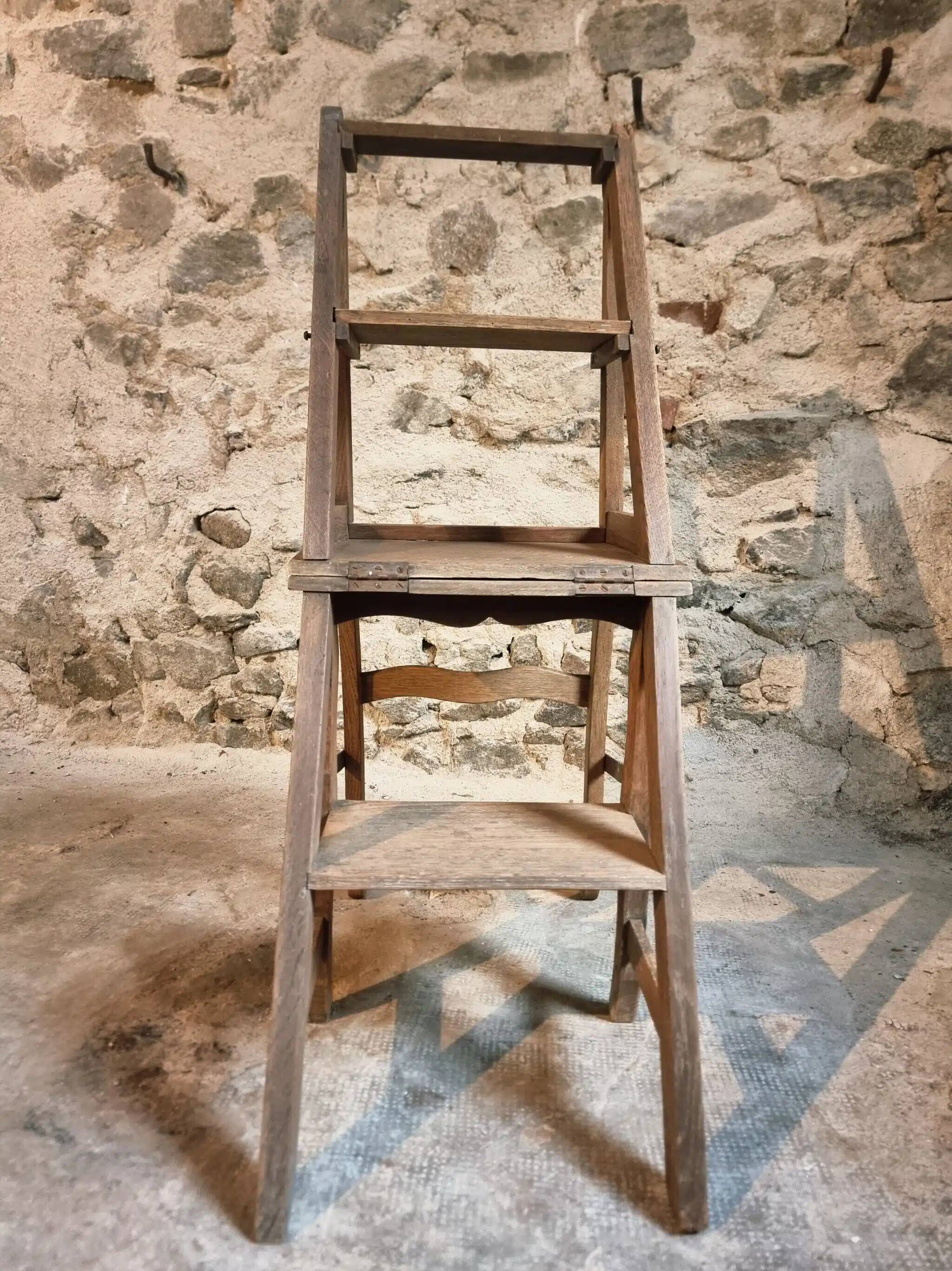 Antique French Oak Ladder Library Chair – Metamorphic Stepladder Chair