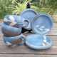 3 tasses et sous-tasses grès bleu et blanc vintage signé