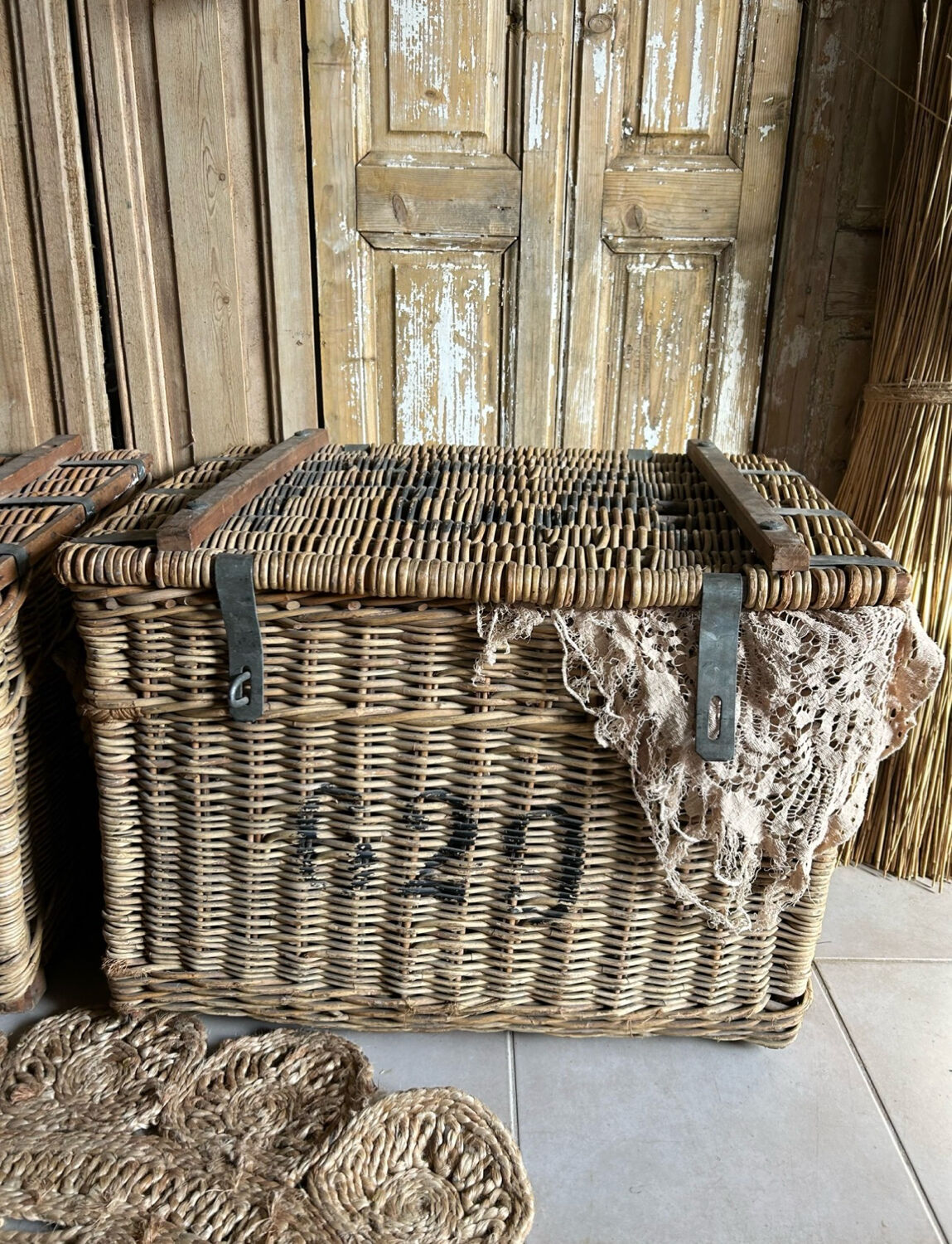 Old wicker moving trunk