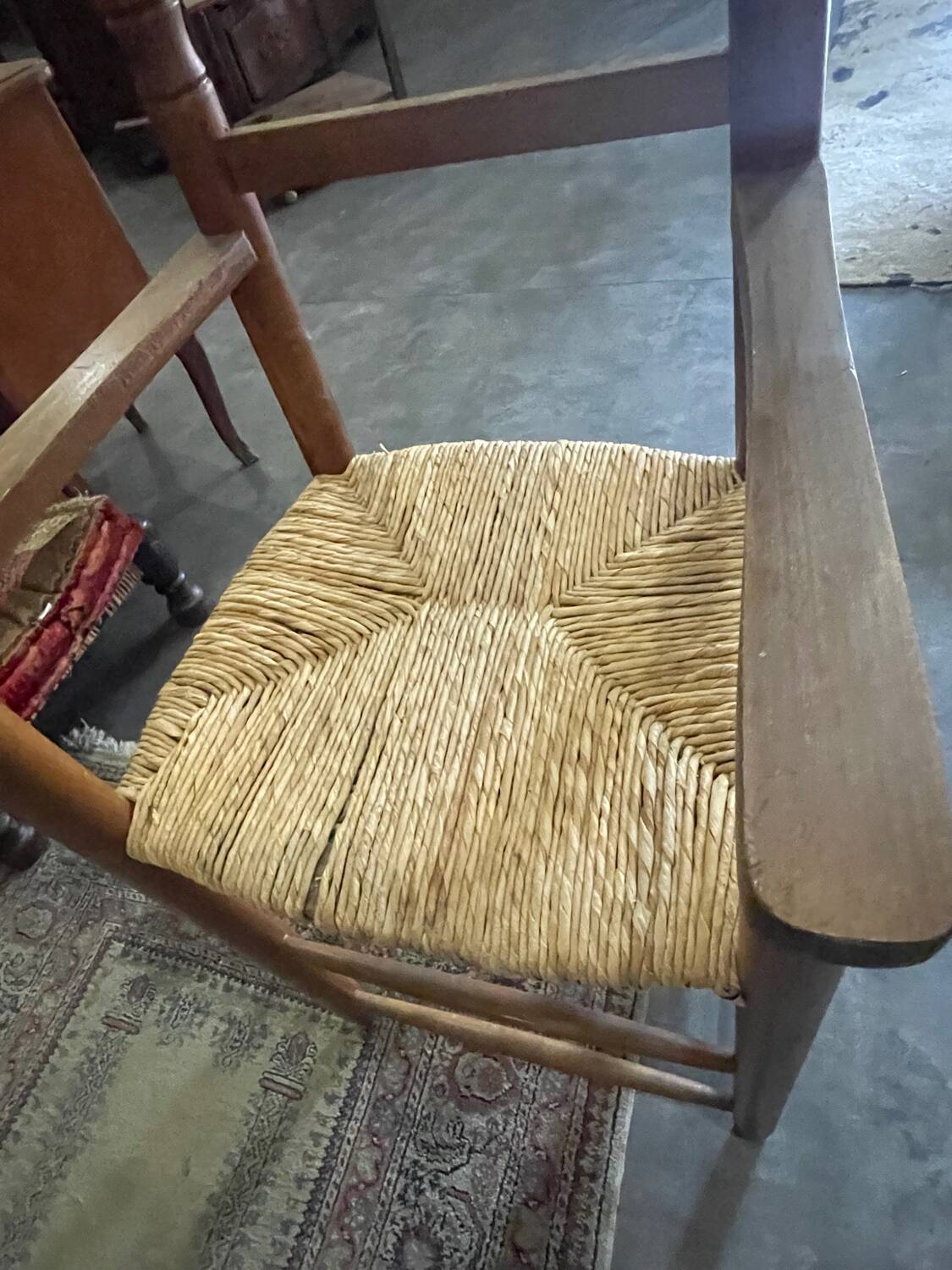 Wooden and straw high chair for children
