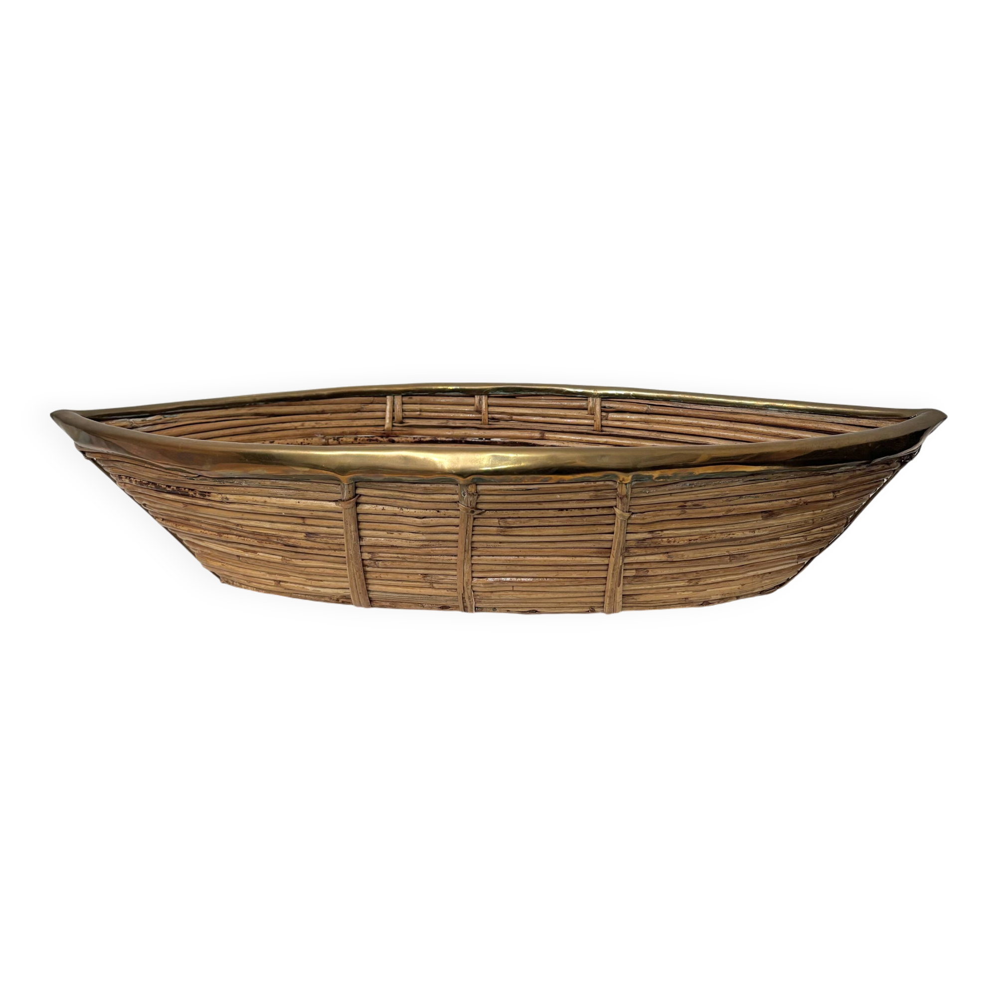Corbeille « bateau » bambou et laiton 1970