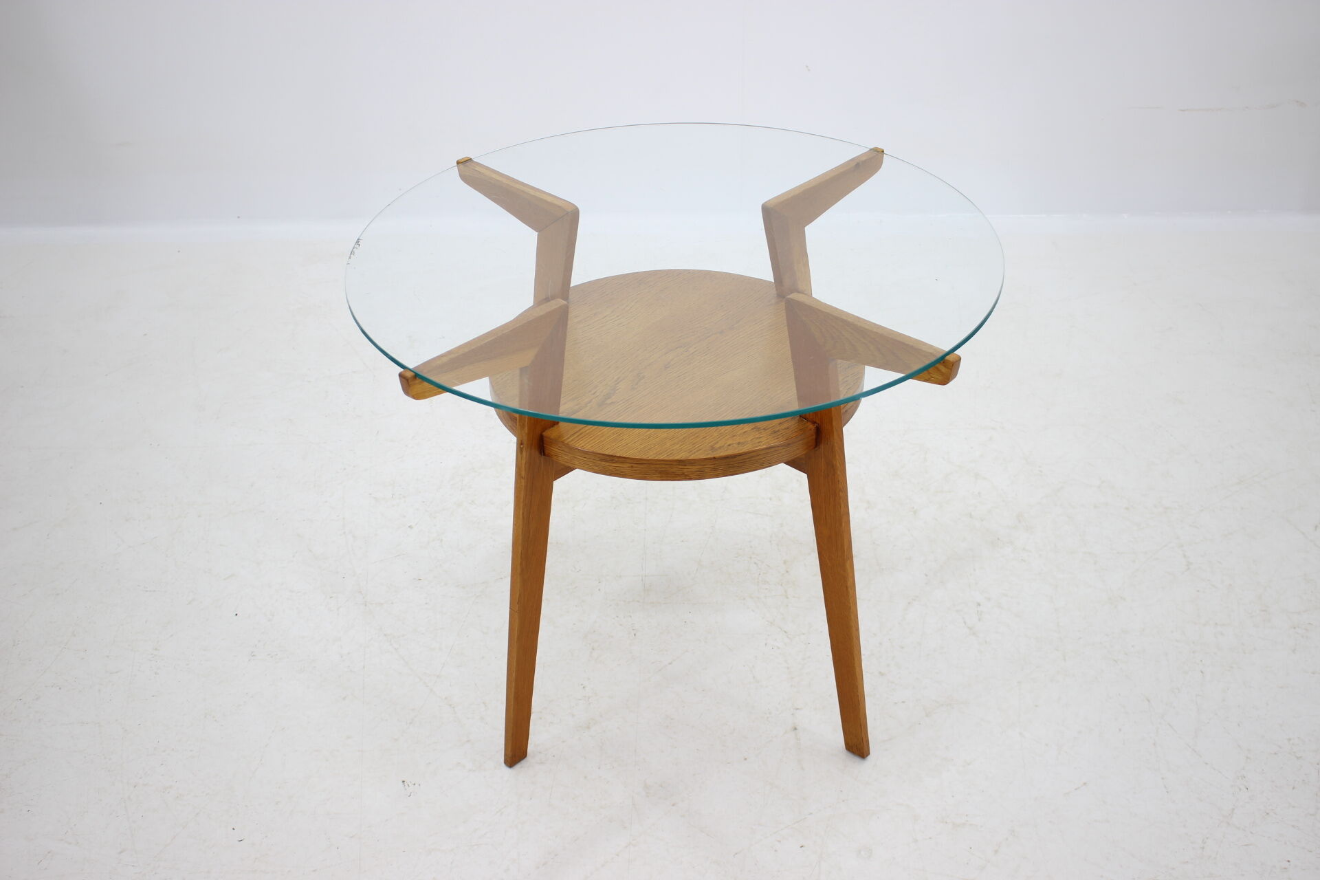 1960s Oak and Glass Coffee Table, Czechoslovakia