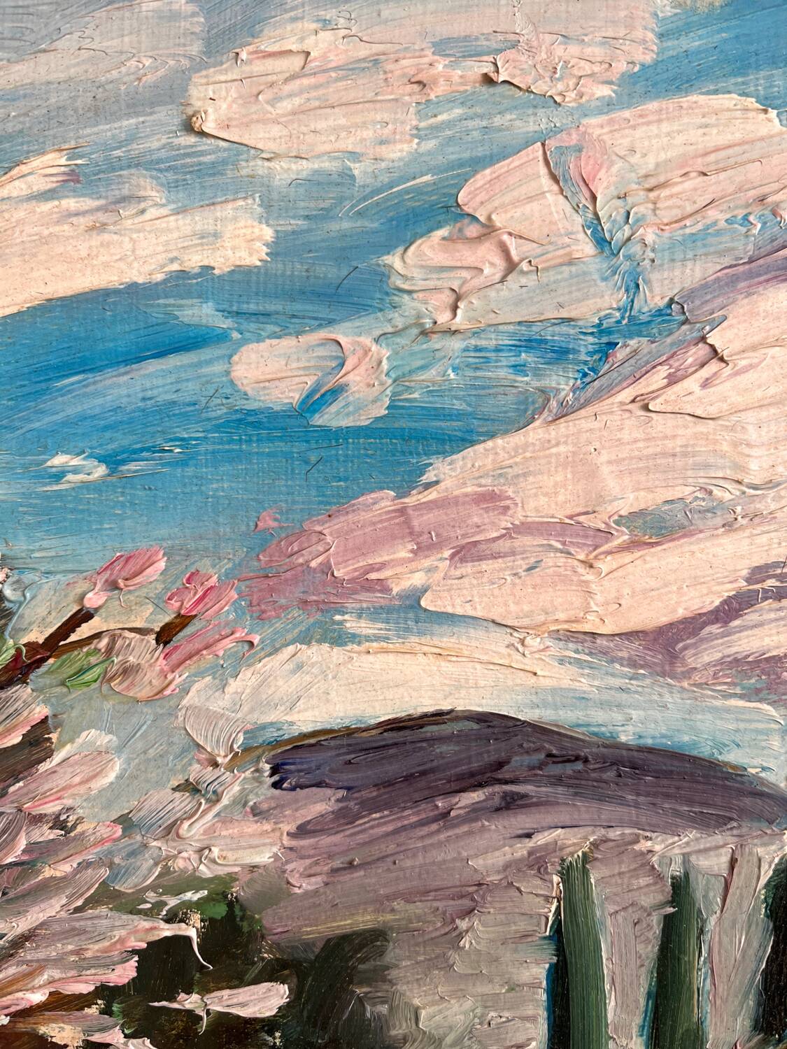 Old oil painting on panel exotic expressionist landscape signed