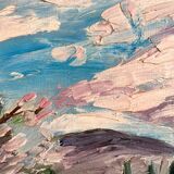 Old oil painting on panel exotic expressionist landscape signed