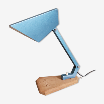 Articulated workshop lamp in blue lacquered metal, 50s