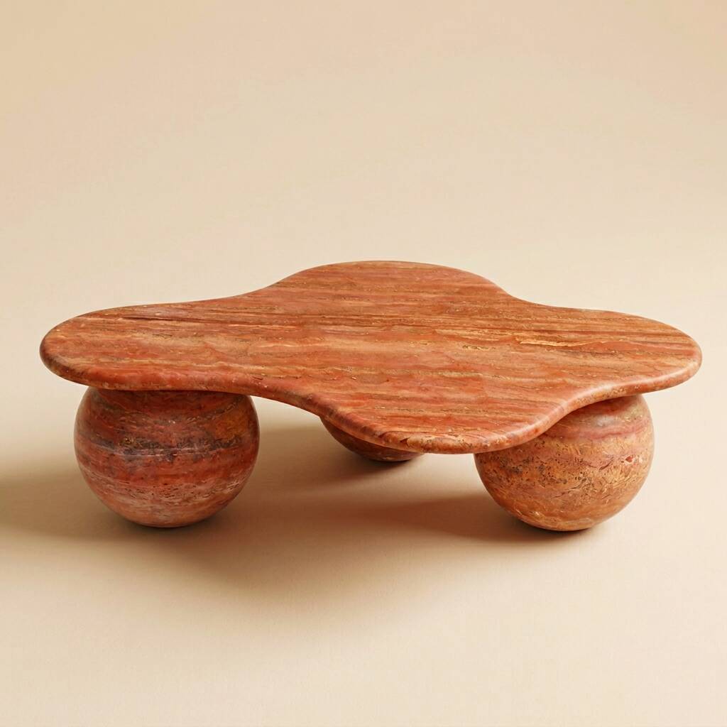 Table Basse "Cava" en travertin rouge -Caldrare