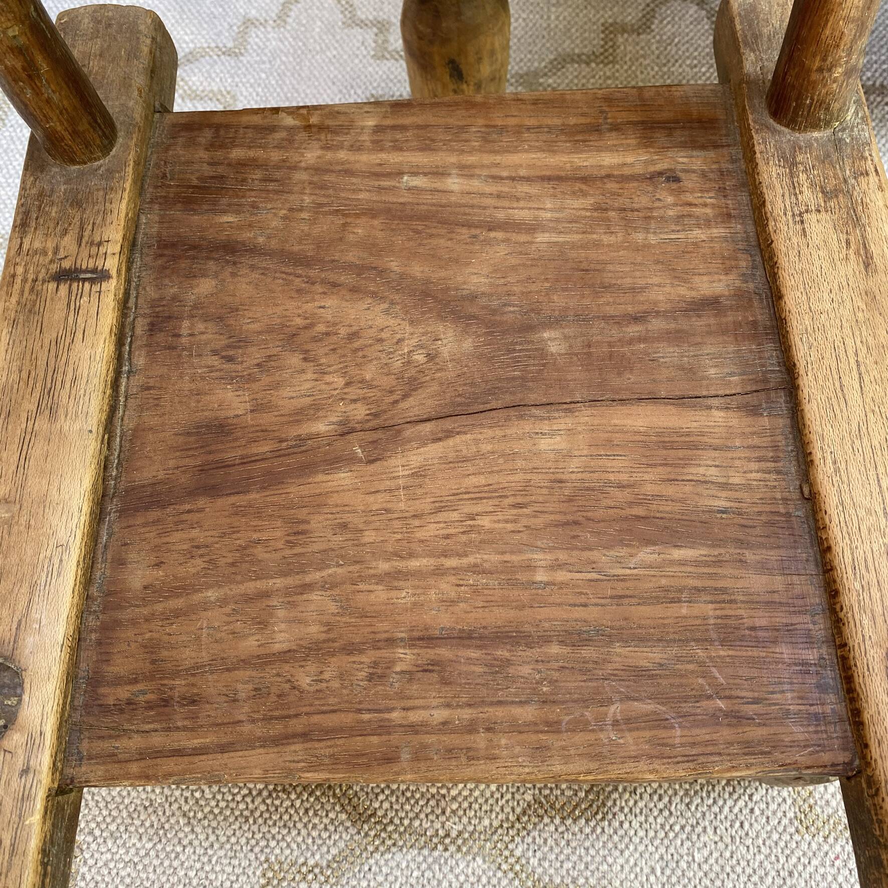 Ancient Baoulé African chairs in carved wood, Wabi-Sabi.
