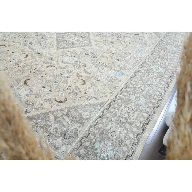 1970s Vintage Persian Handmade Wool Cotton Light Brown Area Rug 302x394