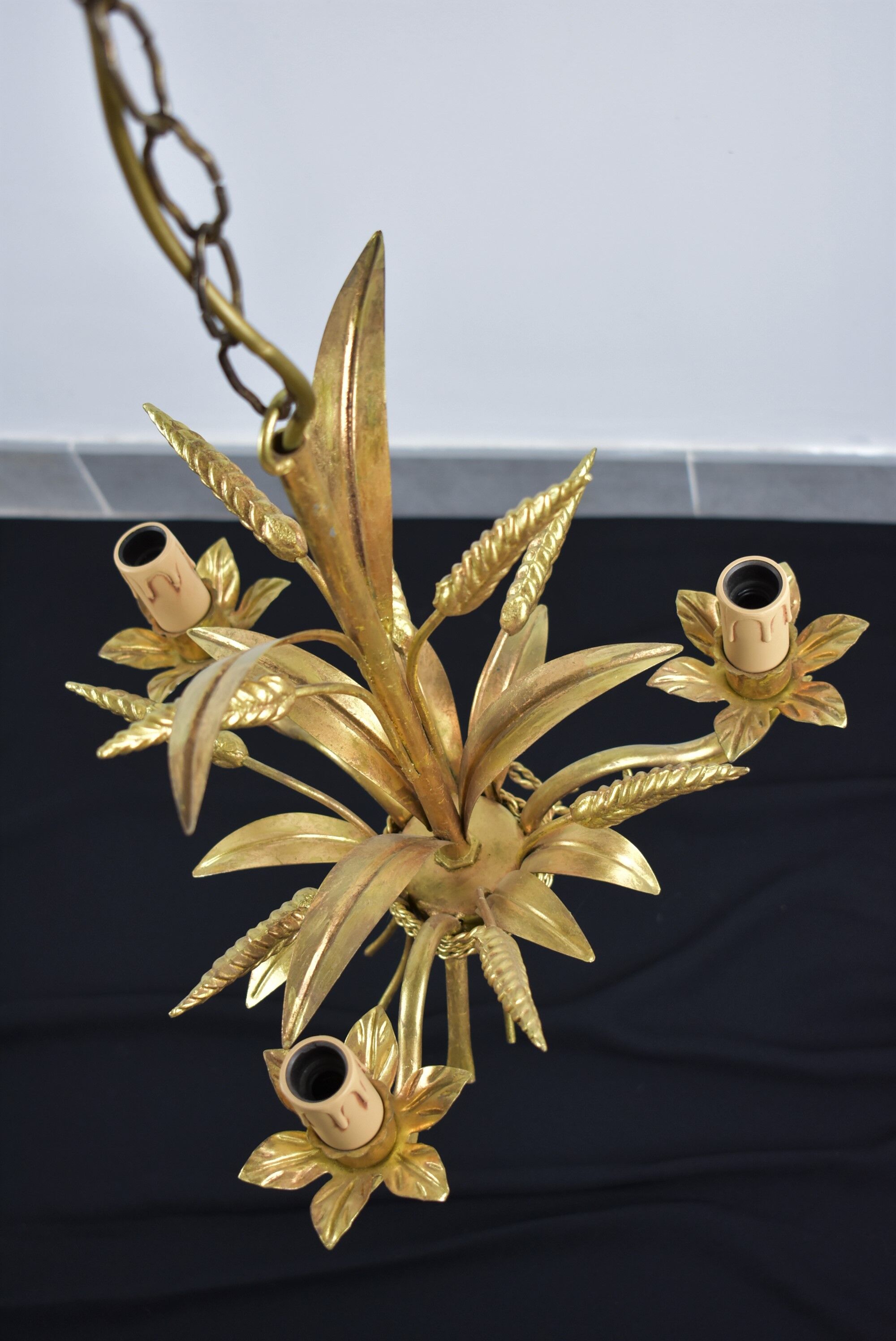 3-branched vintage golden wheat chandelier