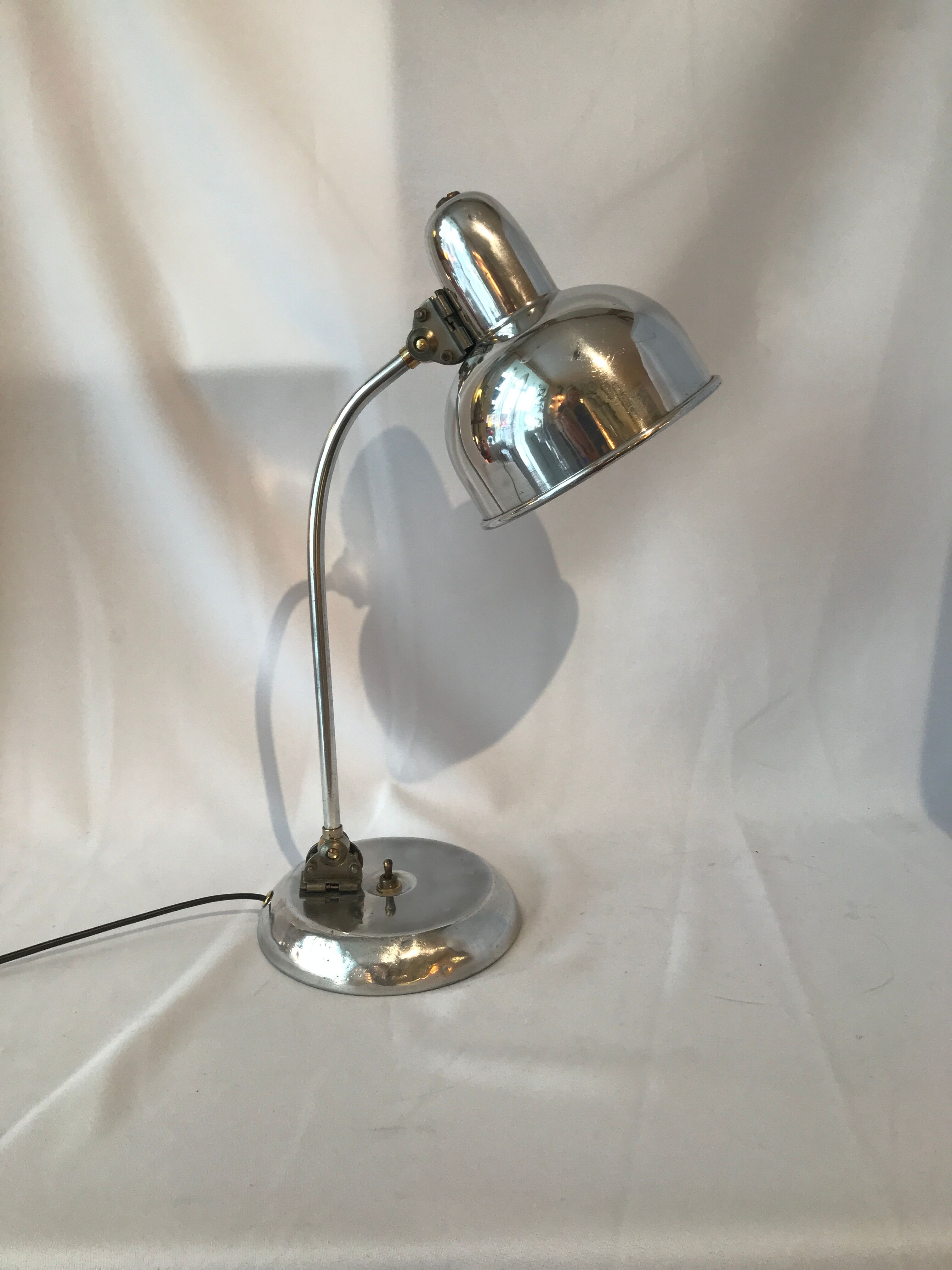 Industrial desk lamp 1950 in polished metal Bauhaus type