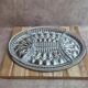 Vintage silver-plated metal tray with a segmented glass aperitif dish.
