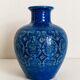 Vintage Italian vase in blue glazed ceramic, relief decoration.