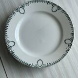 6 earthenware dinner plates, green decor, St Amand Nord iron earth.