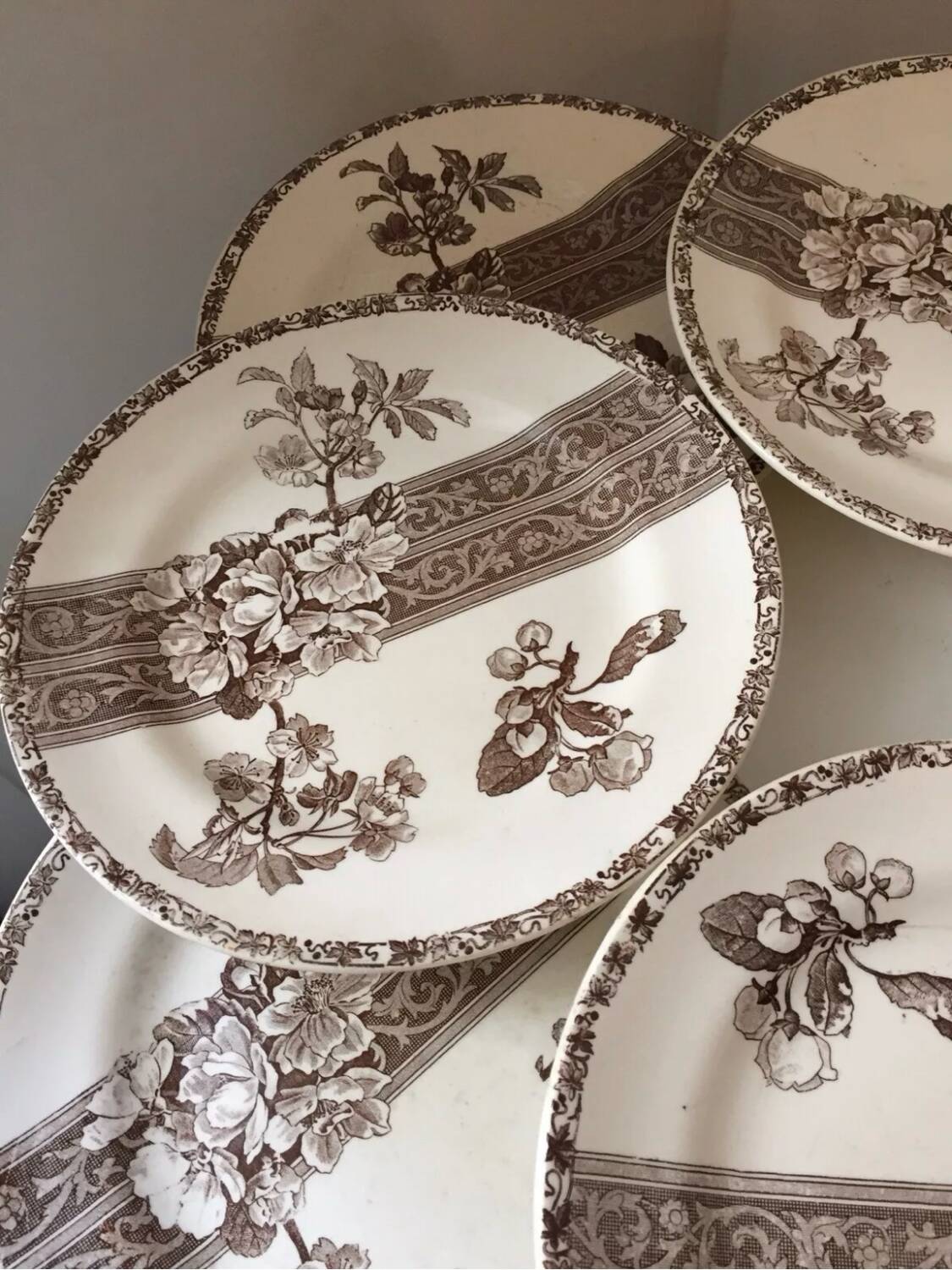 8 Terre de Fer dessert plates, 19th century