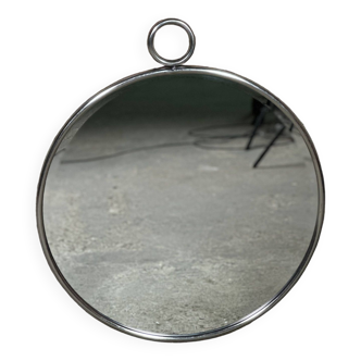 Panoramic beveled mirror in silver metal Diameter 61 cm