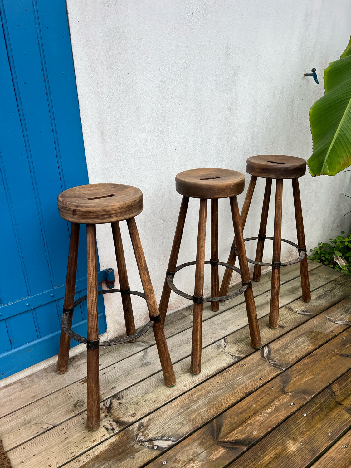 Set of 3 wooden stools