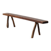 Banc de ferme primitif français avec pieds évasés, 19e siècle