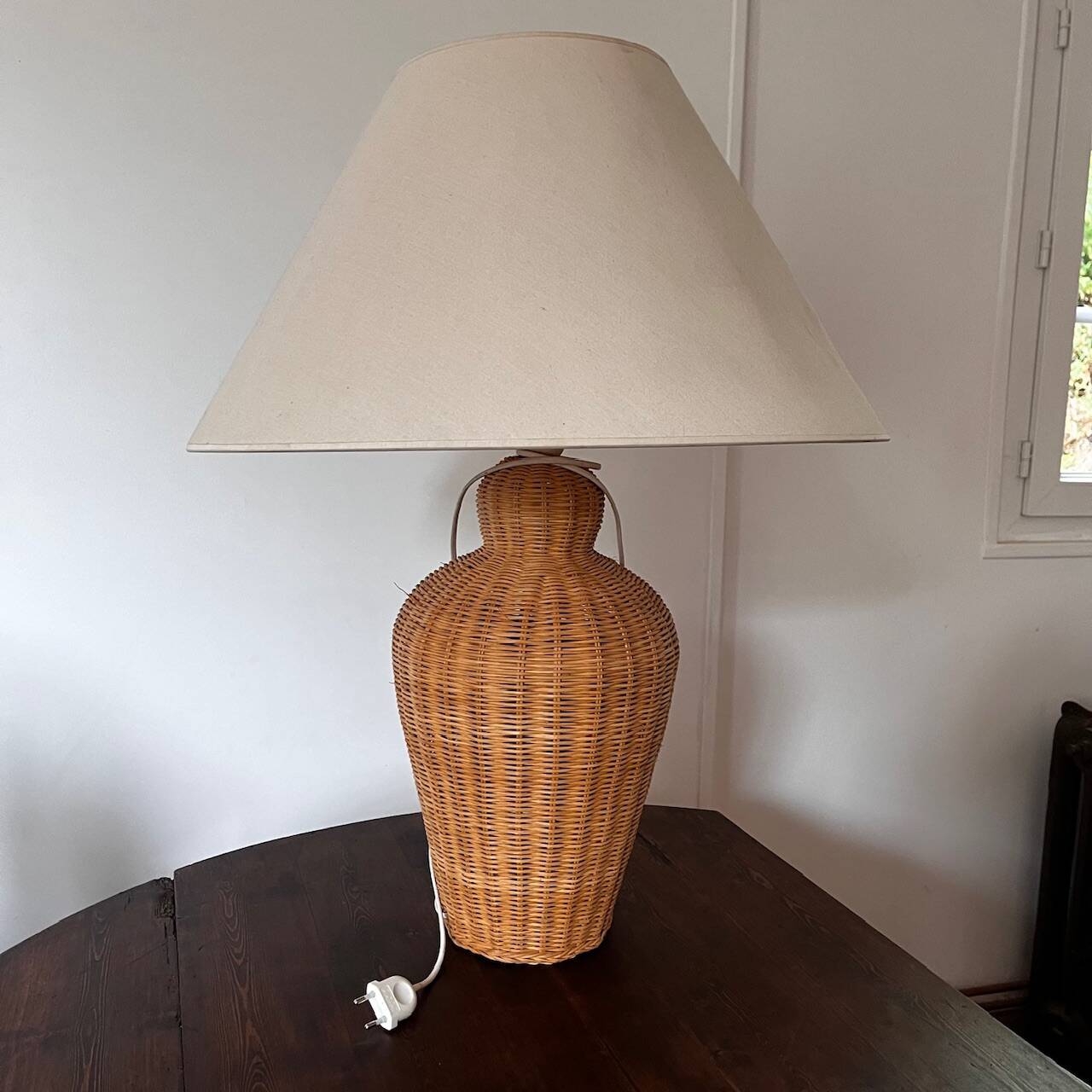 Vintage woven wicker lamp
