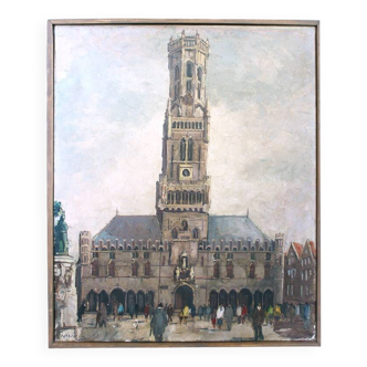 Mid Century Oil Painting of Bruges Oil Painting