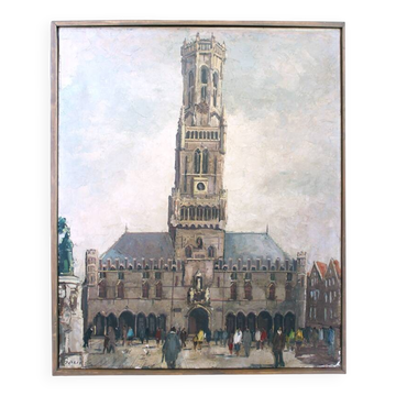 Mid Century Oil Painting of Bruges Oil Painting
