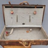 Valise jumelle malle de voyage cuir XIXe estampillée Debas Rouen