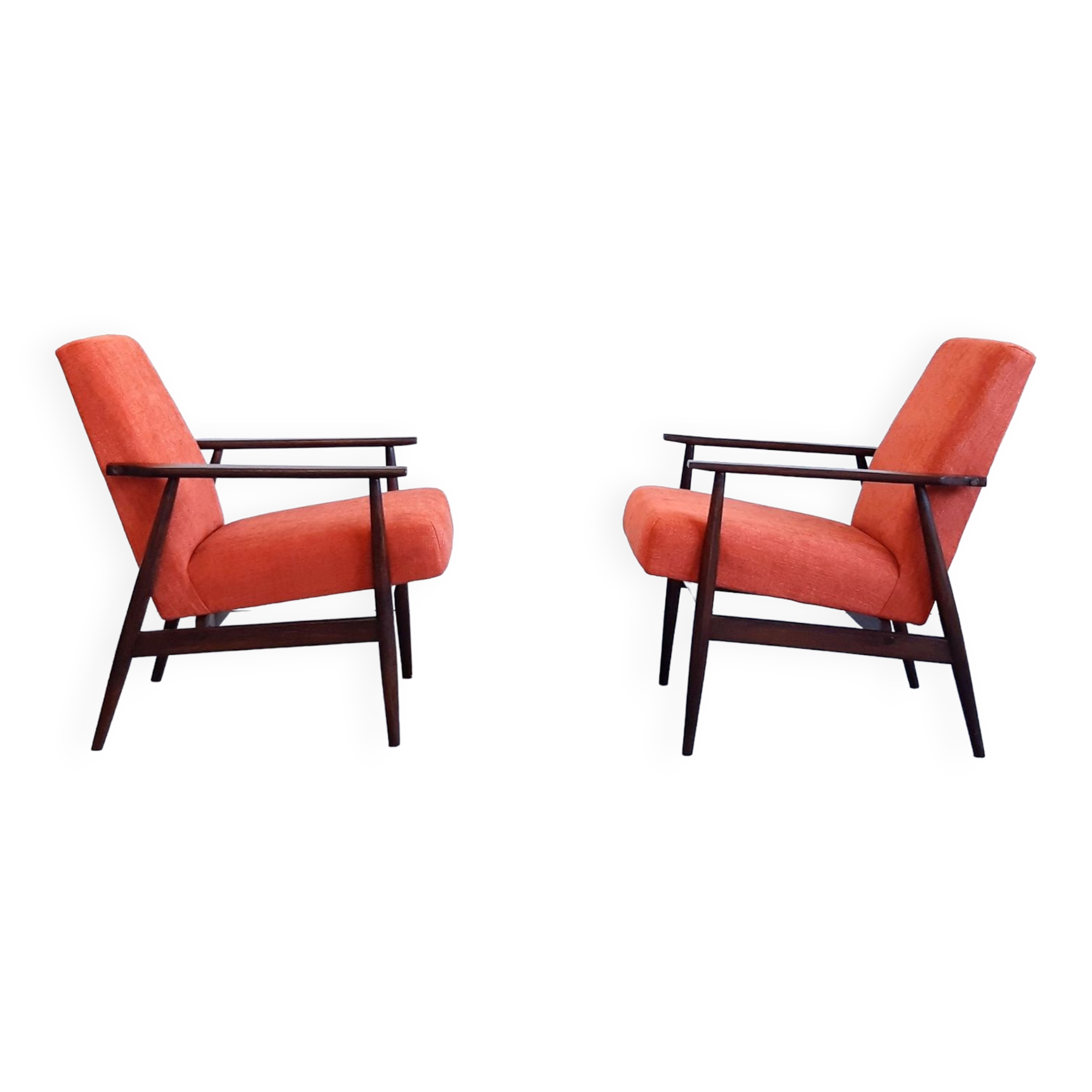 1960 Henryk Lis mid century armchair in rusty orange