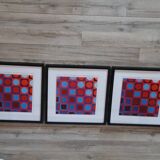 Trio Tableaux Vintage Art Optique - Victor Vasarely - Cadres 40x40cm