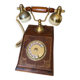 Vintage telephone leather wood brass