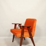 Scandinavian orange velvet armchair by Chierowski, 1962