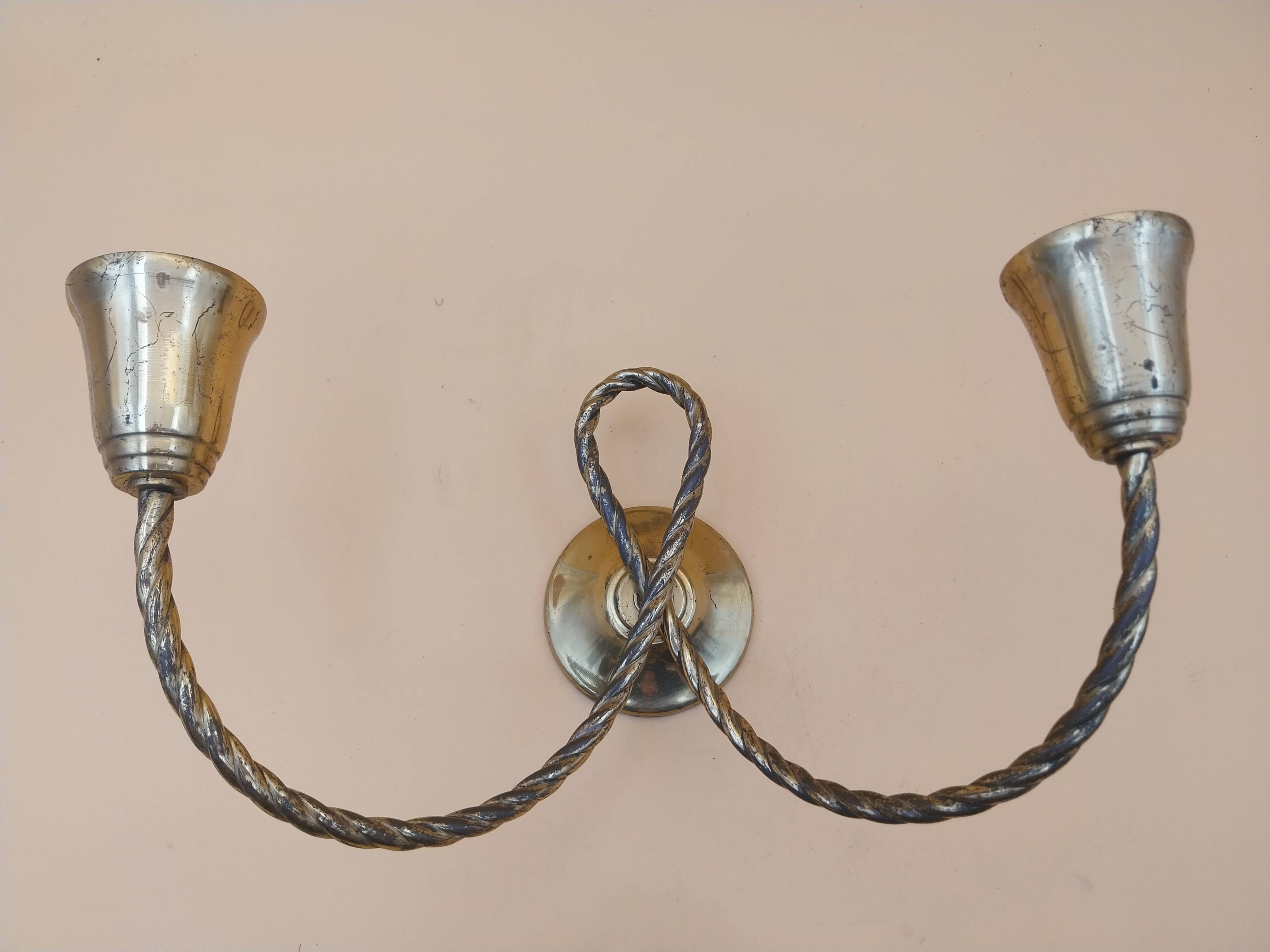 Paire d' appliques en laiton forme corde