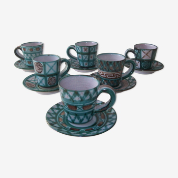 Set of six cups and ceramic saucers Robert PICAULT