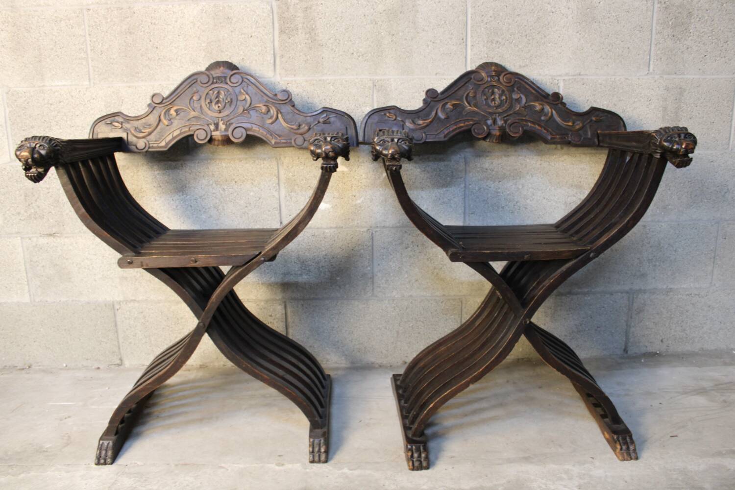 Pair of Antique savonarola folding chairs