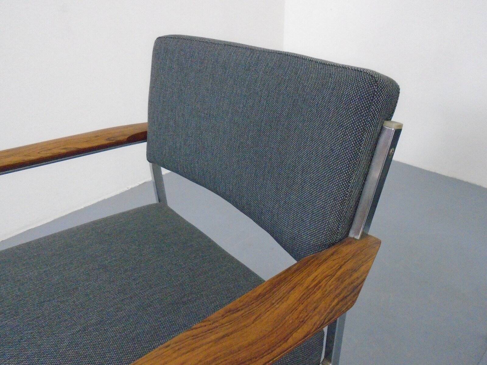 Vintage Square Tubular Rosewood and Steel Armchairs, Germany, 1960s, Set of 2