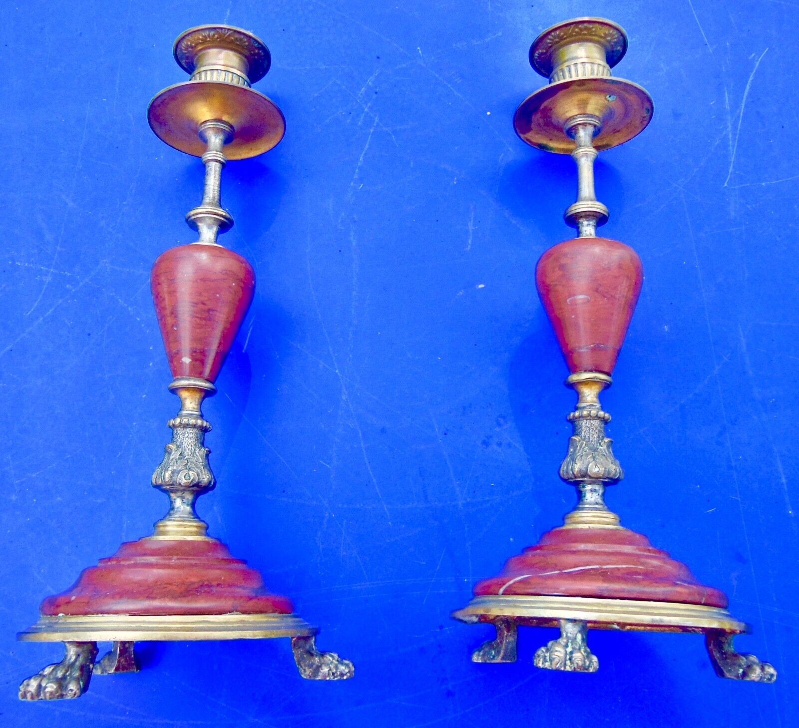 Candlesticks bronze marble griotte nineteenth