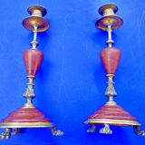 Candlesticks bronze marble griotte nineteenth