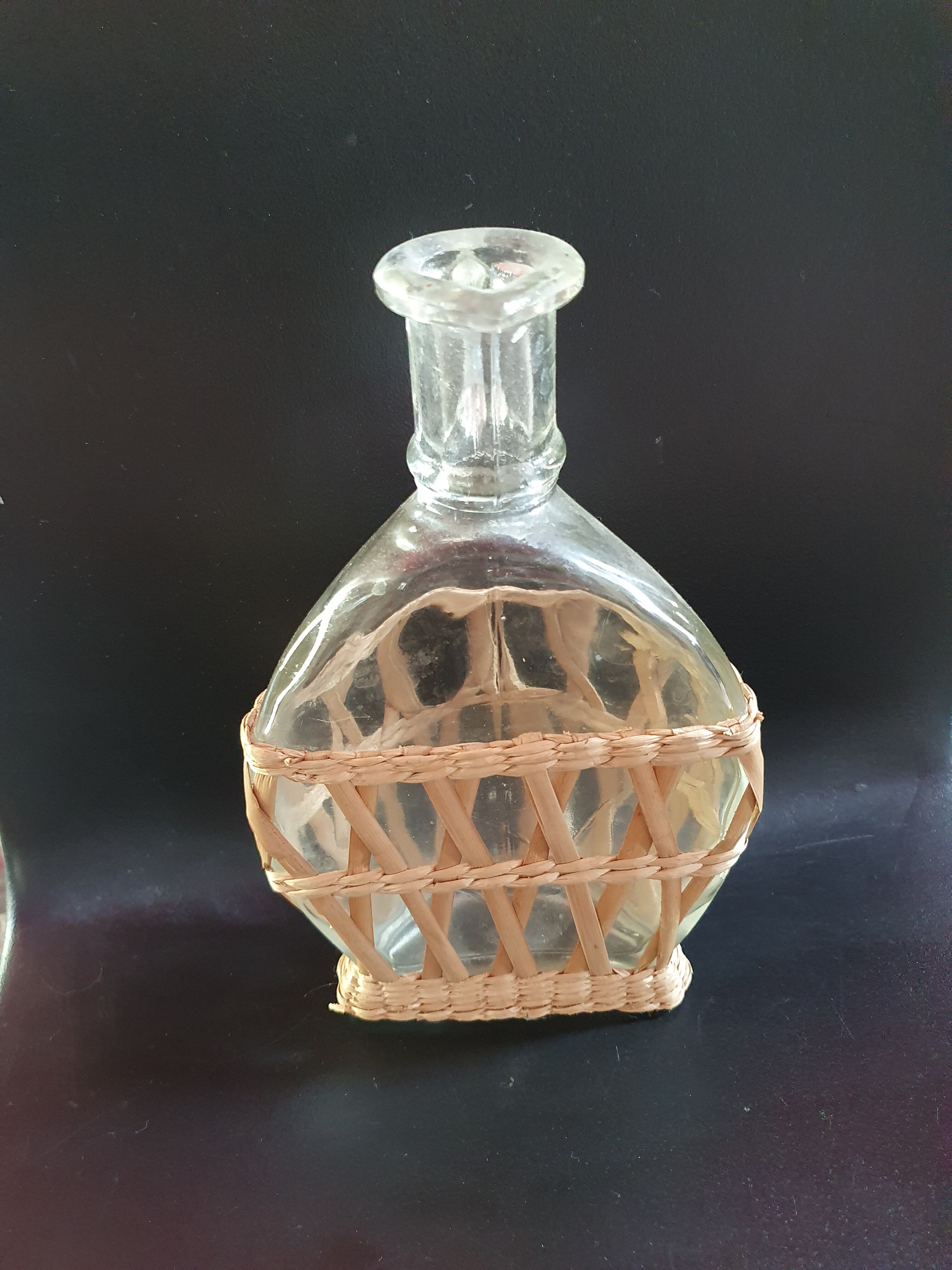 Vintage Half Sphere glass vase with rattan cladding