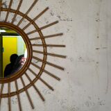 Miroir soleil en rotin vintage