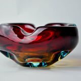 Sommerso orange and blue trinket tray by Flavio Poli for Seguso, Murano glass, Italy, 1970