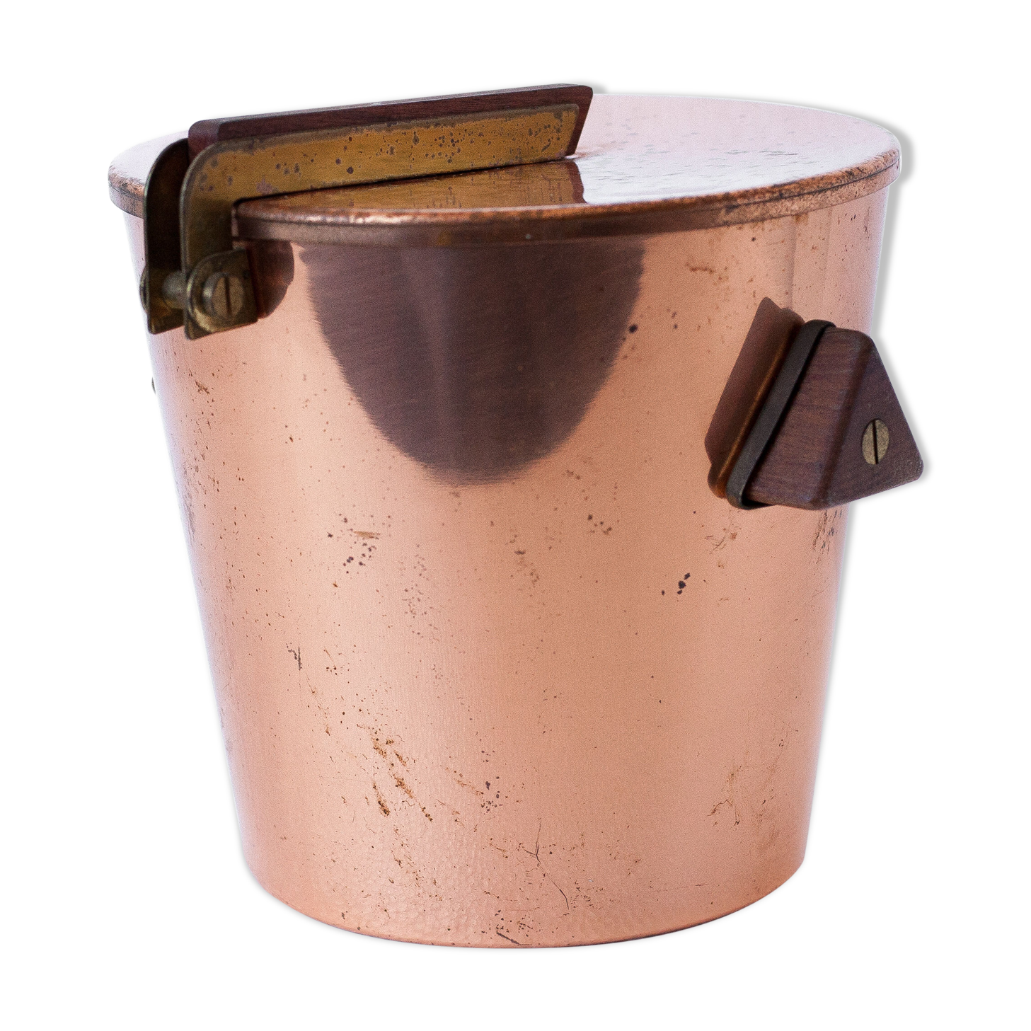 vintage ice bucket, copper ice bucket, wood handles, cooler, cooler