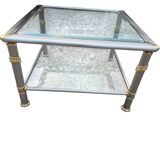 Hollywood Regency side table 1970 brushed metal and gold