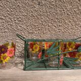 Set of 6 Arcoroc flower glasses set with metal basket