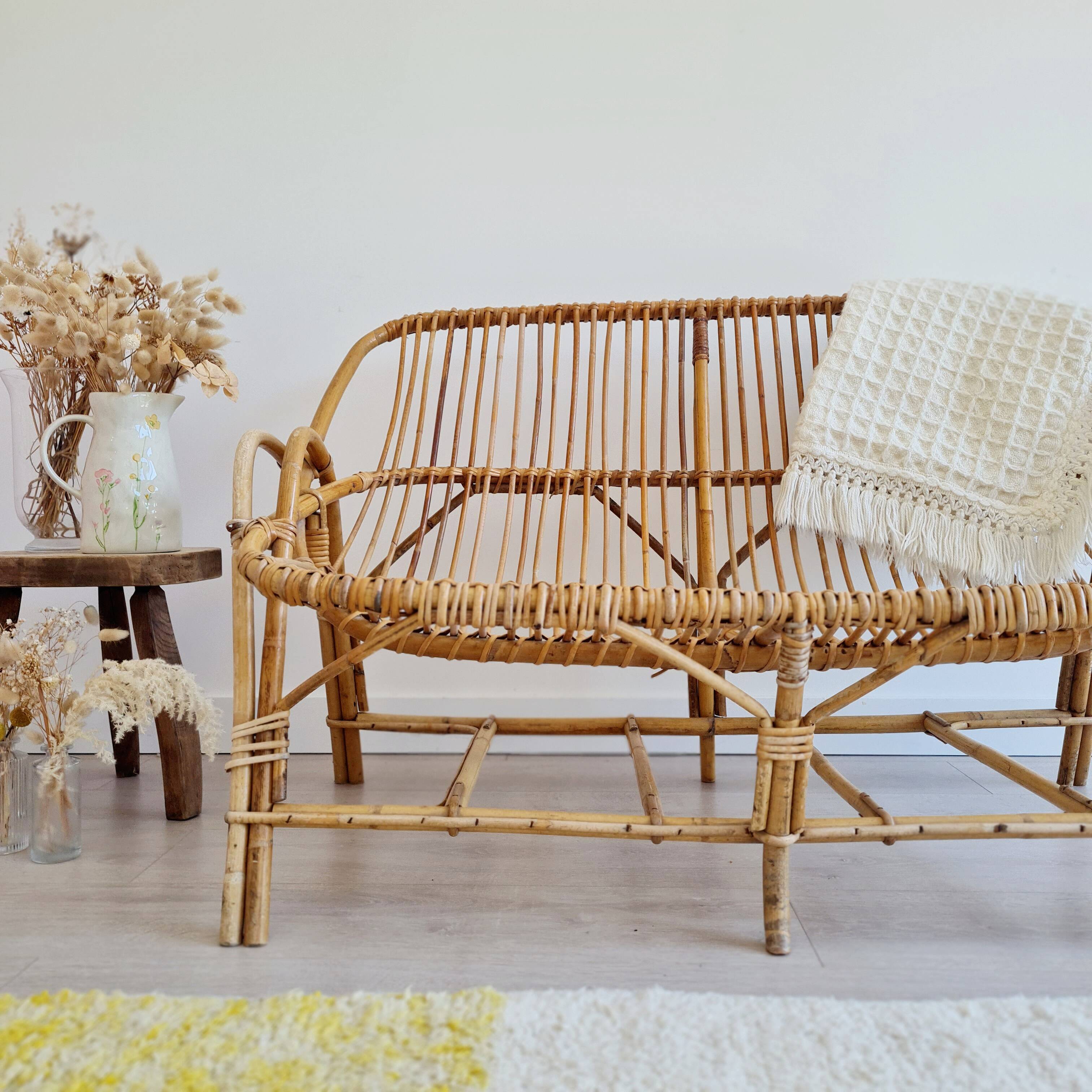 Antique rattan bench