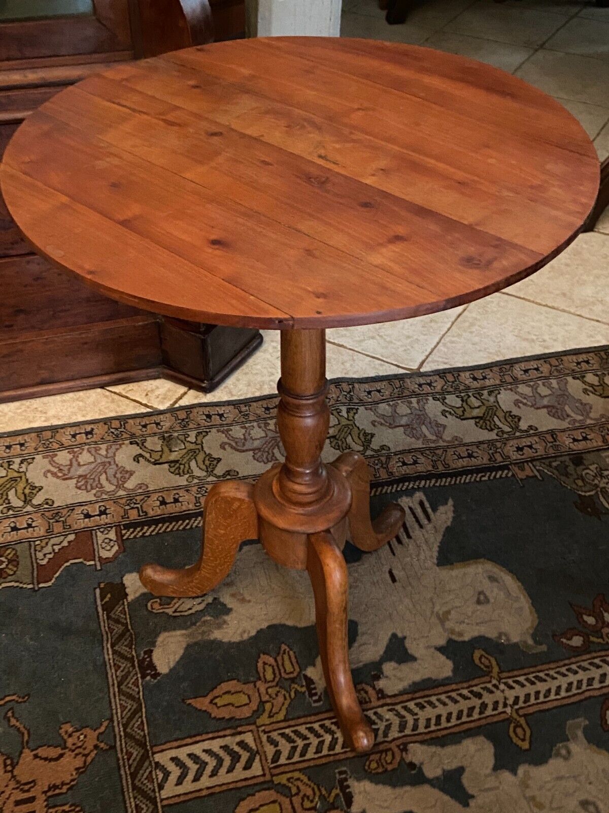 Circular pedestal table end of sofa base base tripod cherry Napoleon III