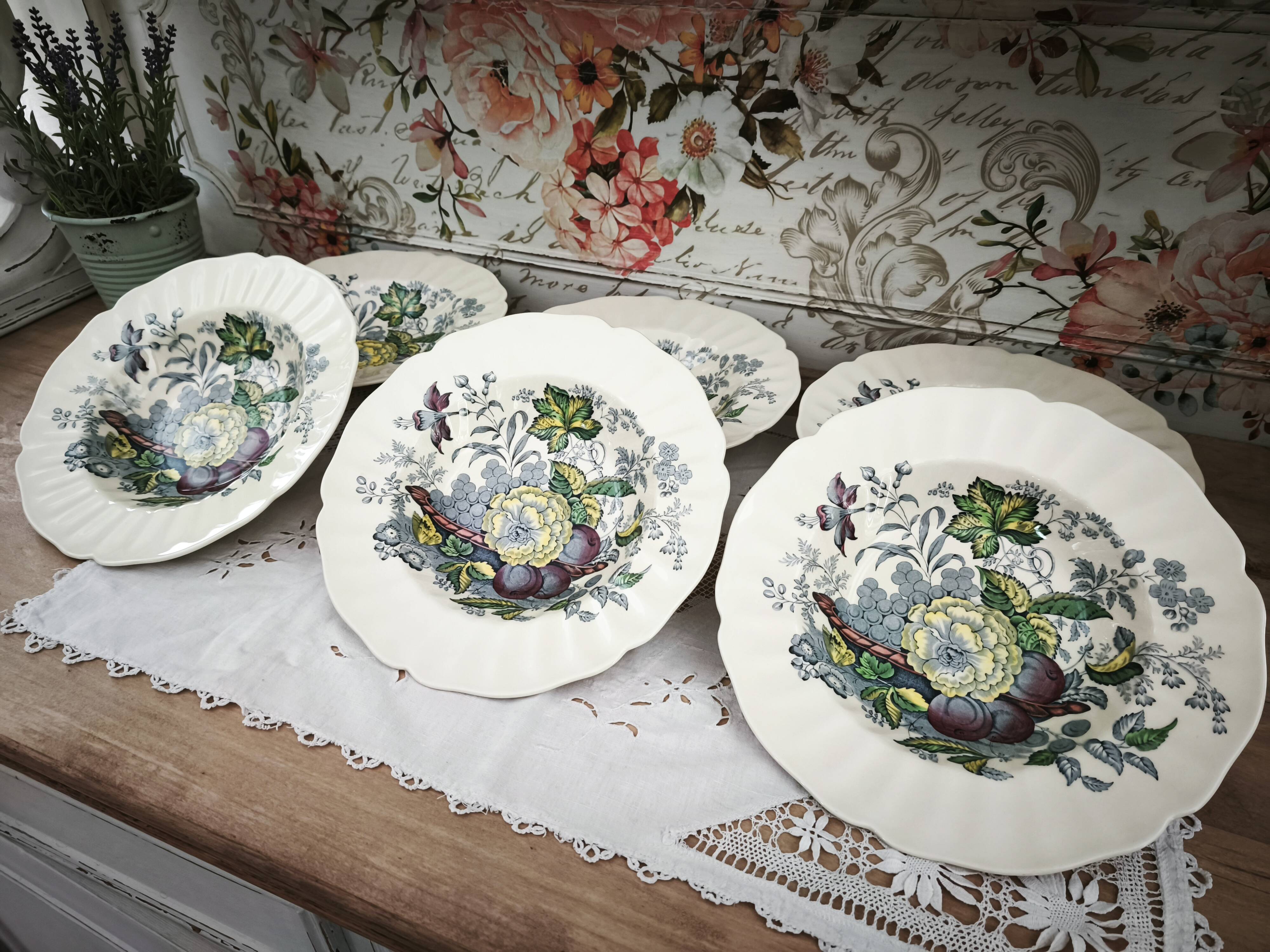 Set of 6 Royal Doulton deep plates in the Kirkwood pattern.