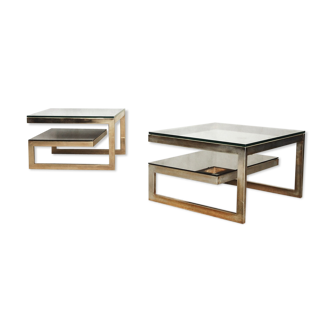 G-shaped and Belgochrom gold-plated coffee tables from the 1970s