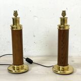 Pair of vintage 1960s lamp bases in wood and brass