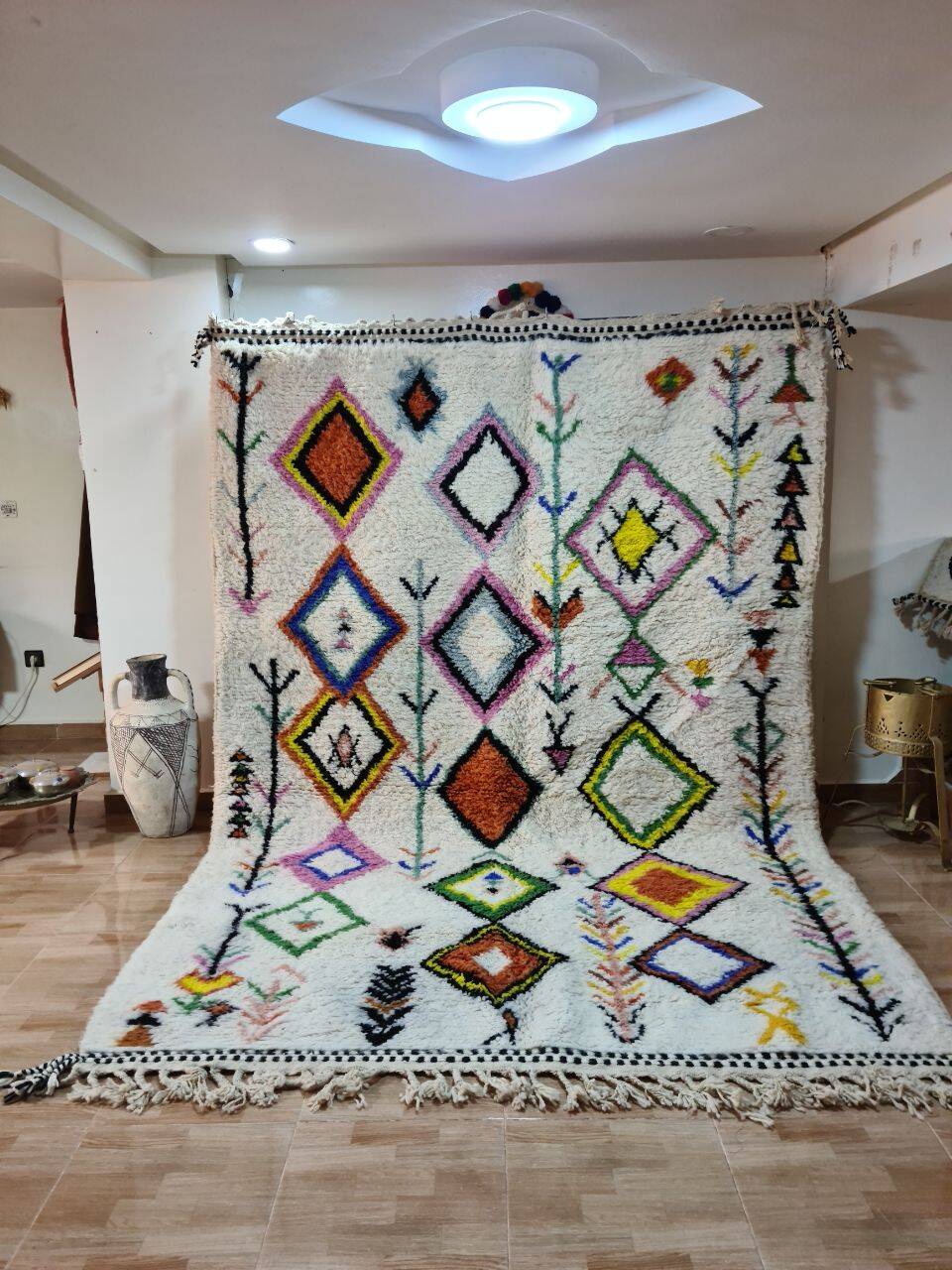 Multicolored Beni Ouarain Rug - Vivid Geometric Patterns - Natural Wool