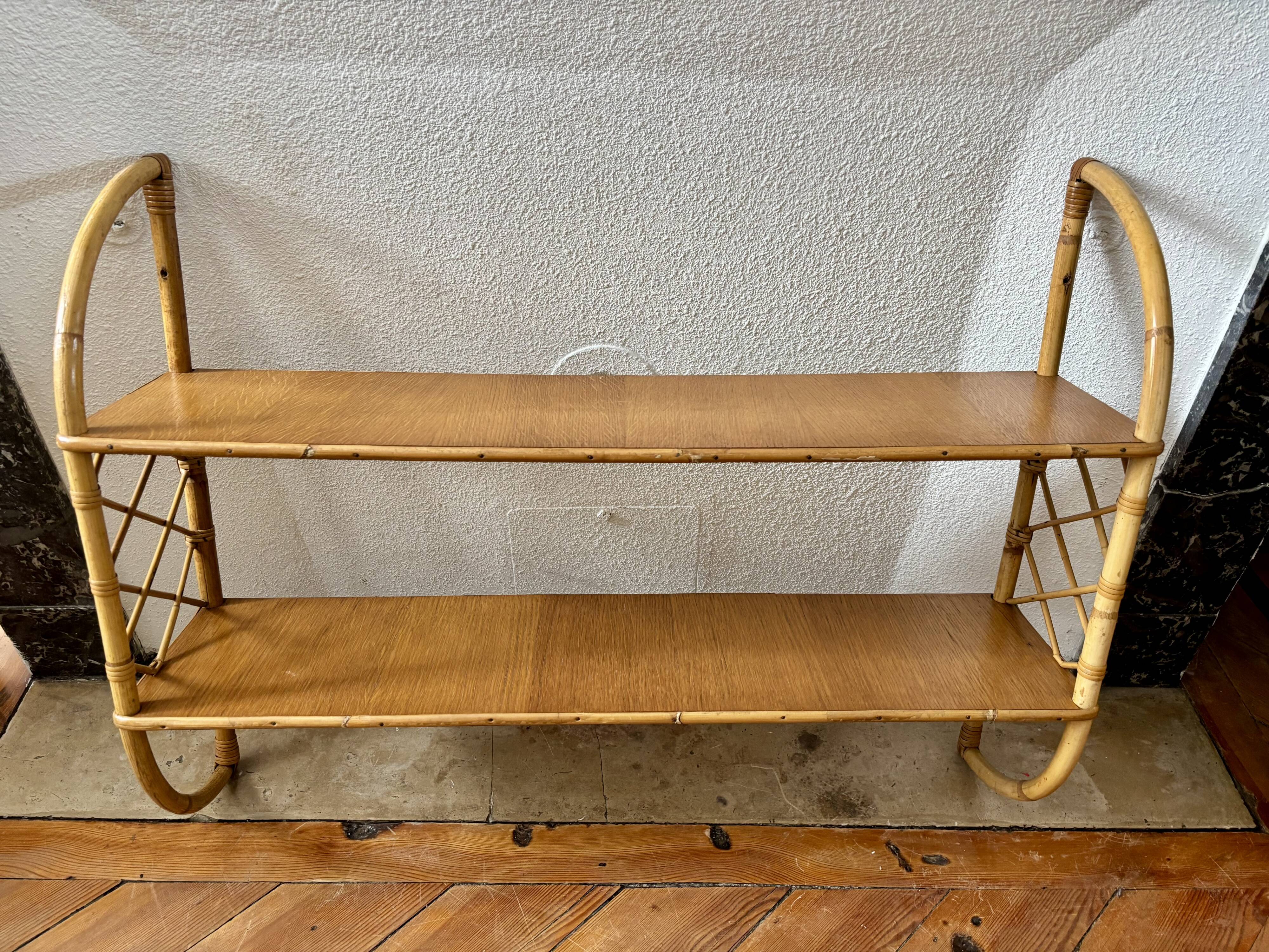 Vintage 1960s rattan wall shelf