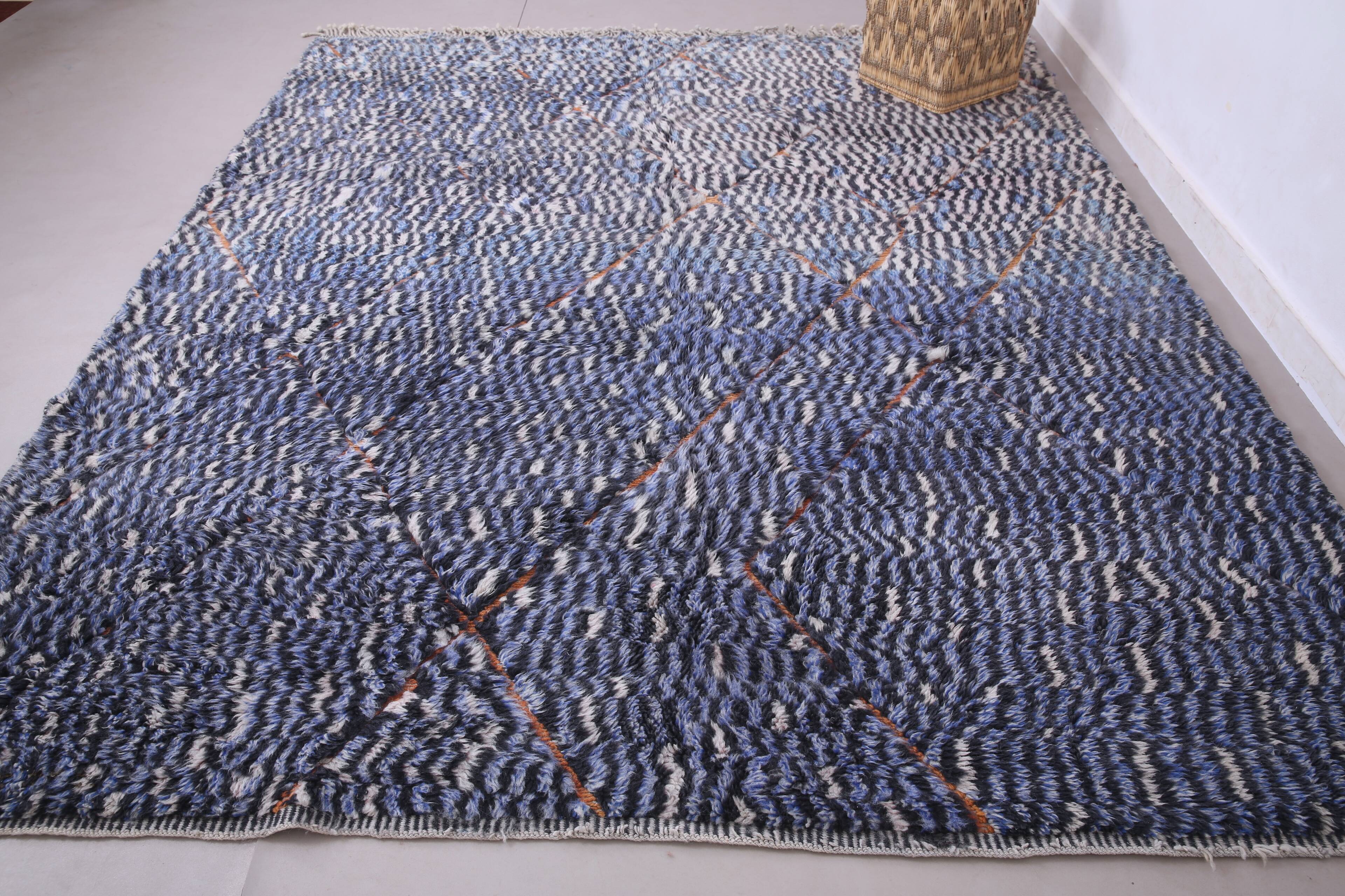 Blue Handmade Beni merirt Rug 258 x 305 cm - Abstract Wool Rug - Berber Rug